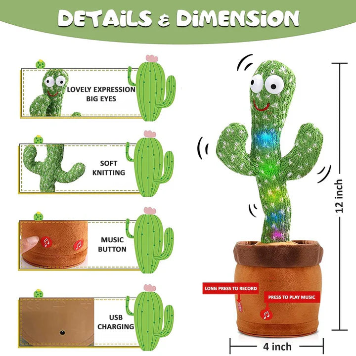 Dancing Cactus™ – Singing & Talking Plush Toy | Interactive Fun for Kids (1–10 Years)